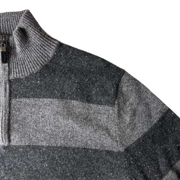 SKU1-10 QI CASHMERE Men's Sweater Turtle Neck Striped 100% Cashmere Grey XL